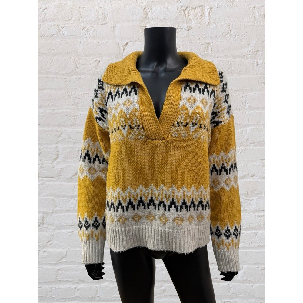 RDI Fair Isle Knit‎ Sweater M Mustard Nordic Pullover Cozy